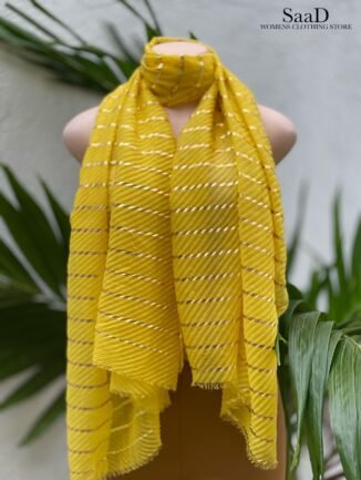 Pleated Cotton Metallic Striped Shawl